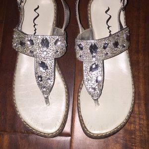 Embellished silver sandals